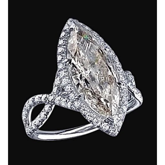 3.91 Carat Marquise Real Diamond Pave Fancy Solitaire Ring With Accents