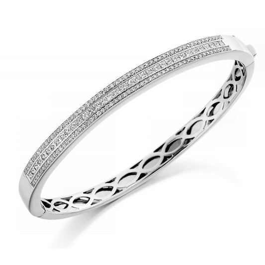 3.95 Ct Princess Natural Diamond Triple Row Bangle White Gold