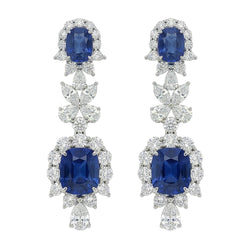 30 Carat Ceylon Color Sapphire & IGI CERTIFIED Diamonds Dangle Pair Earrings