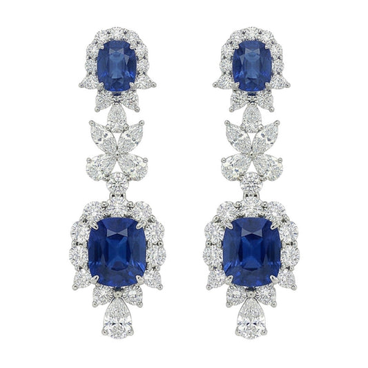 30 Carat Ceylon Color Sapphire & IGI CERTIFIED Diamonds Dangle Pair Earrings