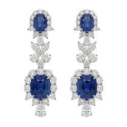 30 Carat Ceylon Sapphire & Natural Earth Mined Diamond ( Not Lab Grown )s Dangle Pair Earrings