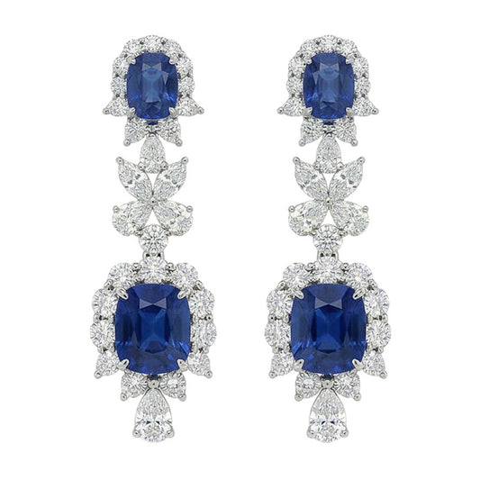 30 Carat Ceylon Sapphire & Natural Earth Mined Diamond ( Not Lab Grown )s Dangle Pair Earrings