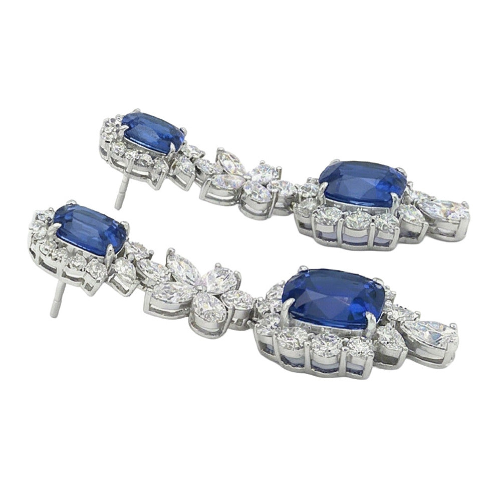 30 Carat Ceylon Sapphire & Natural Earth Mined Diamond ( Not Lab Grown )s Dangle Pair Earrings