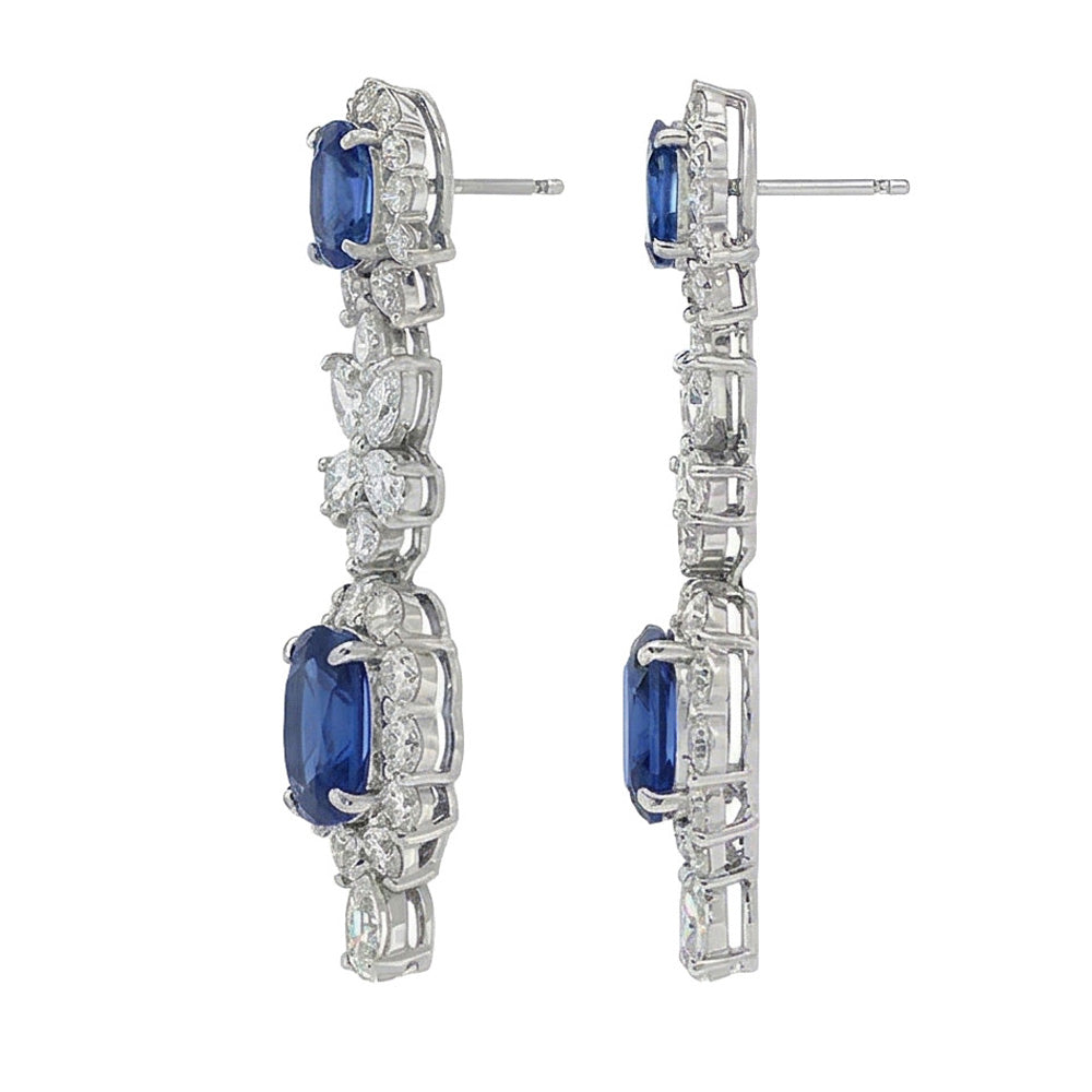 30 Carat Ceylon Sapphire & Natural Earth Mined Diamond ( Not Lab Grown )s Dangle Pair Earrings