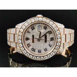 30 Ct. Rose Gold Rolex Datejust Ii 41Mm Mens Watch Iced Out Diamond