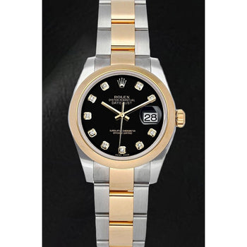 Women's Rolex Datejust Black Diamond Dial Steel & Yellow Gold Watch