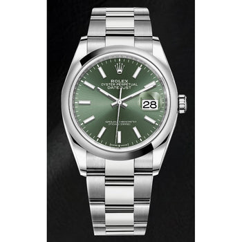 Date-just Rolex 36mm Mint Green Luminous Dial Steel Men's Watch