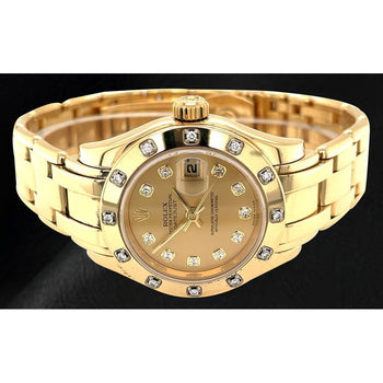 Rolex Lady Pearlmaster Champagne Diamond Dial Yellow Gold Watch