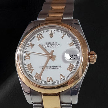 Lady Date-just Rolex White Roman Dial 31mm Gold Steel Watch