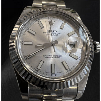 Men's Rolex Datejust Silver Luminous Dial 41mm Steel Watch