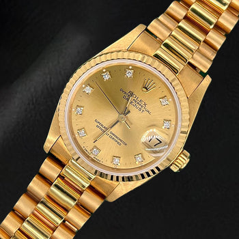 Ladies Rolex Datejust Champagne Diamond Dial 18K Yellow Gold Watch