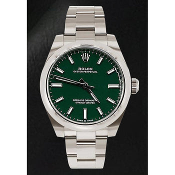 Women's Rolex Oyster Perpetual Green Luminous Dial Steel Watch