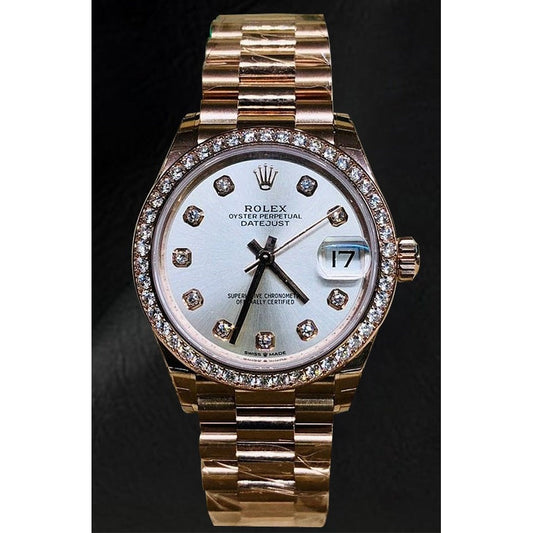 31mm Rolex Lady Datejust Silver Diamond Dial Rose Gold Watch