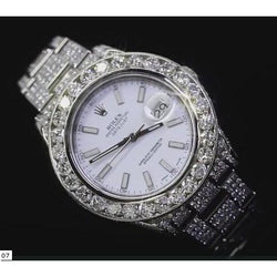 32 Ct. Custom  Diamonds Mens Rolex Watch Datejust Ii Ss White Dial