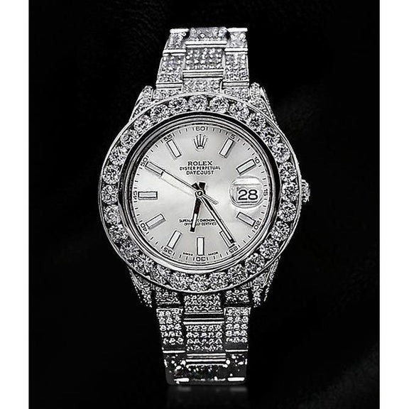 Custom Diamond Rolex Watch Silver Dial