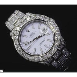 32 Ct. Custom Diamonds Mens Rolex Watch Datejust Ii Ss White Dial