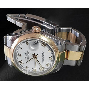 Lady Date-just Rolex White Roman Dial 31mm Gold Steel Watch