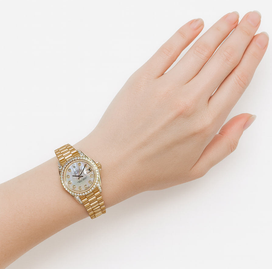 Yellow Gold Rolex Datejust Watch President Diamond Bezel Dial