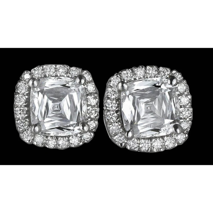 3 Carat Halo Genuine Diamond Stud Earrings White Gold 14K