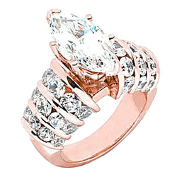 3 Carat Marquise Real Diamond Engagement Ring With Accents Rose Gold 14K