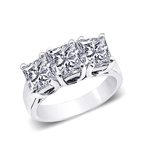 3 Carat Natural Diamonds Three Stone Ring Lady Solid White Gold