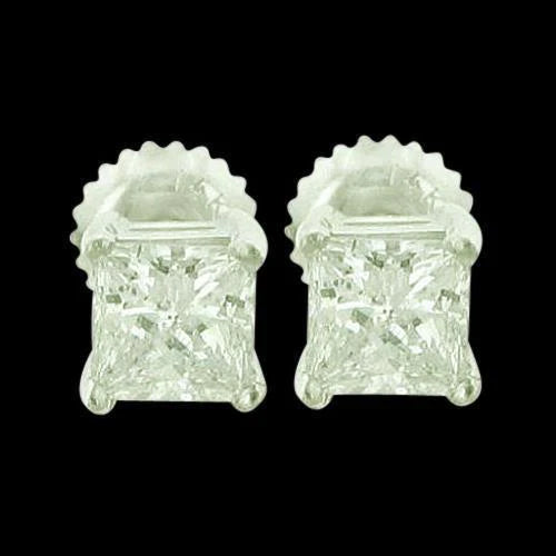 3 Carat Princess Natural Diamond Jewelry Stud Earring Pair Gold