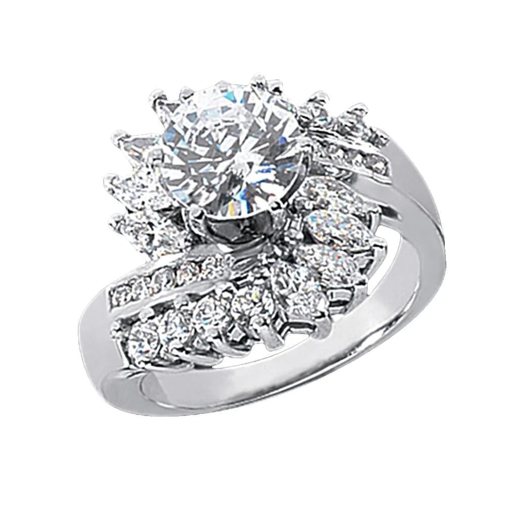 3 Carat Real Diamond Floral Style Engagement Ring Lady Jewelry White Gold