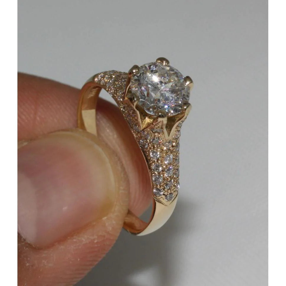 3 Carat Real Diamond Yellow Gold Ring Solitaire With Accents