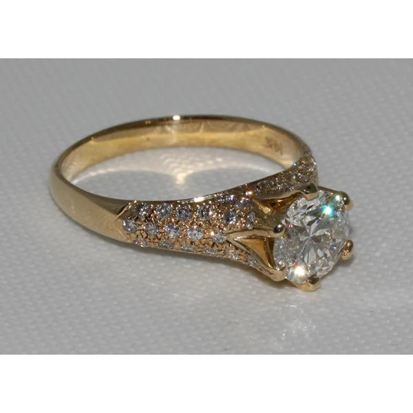 3 Carat Real Diamond Yellow Gold Ring Solitaire With Accents