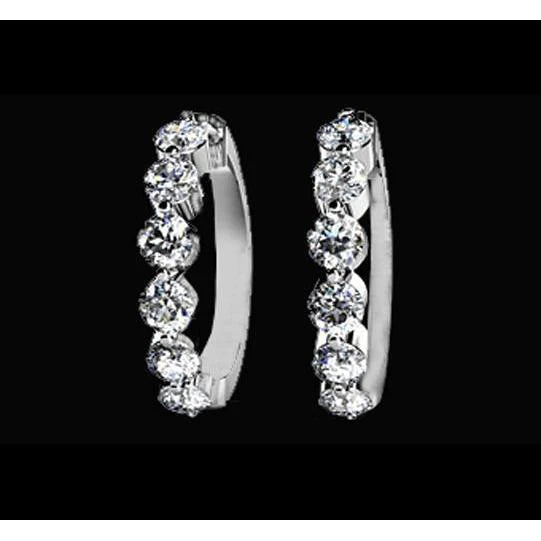 3 Carat Real Diamonds Hoop Earrings Lady Jewelry Solid White Gold