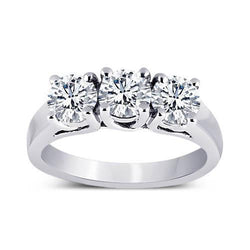 3 Carat Round Real Natural Earth Mined Diamonds Wedding Anniversary Ring 3 Stone Jewelry