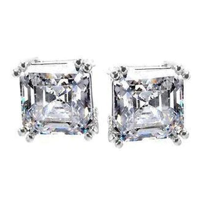 3 Carats Asscher Cut Real Diamond Stud Earrings Platinum New
