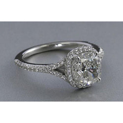 3 Carats Cushion Genuine Diamond Wedding Halo Ring With Accent White Gold