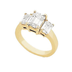 3 Carats Emerald Real Diamond Three Stone Ring Yellow Gold 14K