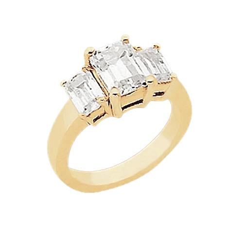 3 Carats Emerald Real Diamond Three Stone Ring Yellow Gold 14K