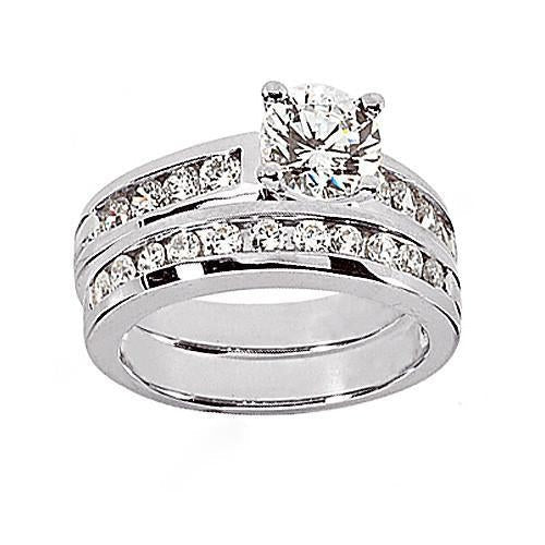 3 Carats Genuine Round Diamond Engagement Ring Set