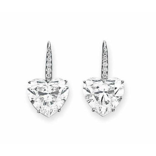 3 Carats Heart And Round Real Diamond Earring Gold Women Jewelry - Drop Earrings-harrychadent.ca