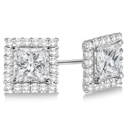 3 Carats Natural Earth Mined Diamond Jacket Earring Studs Halo White Gold 14K Jewelry