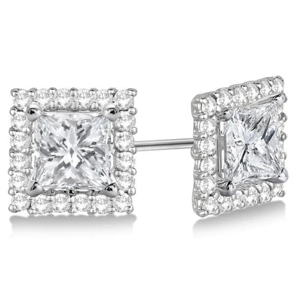 3 Carats Natural Diamond Jacket Earring Studs Halo White Gold 14K Jewelry