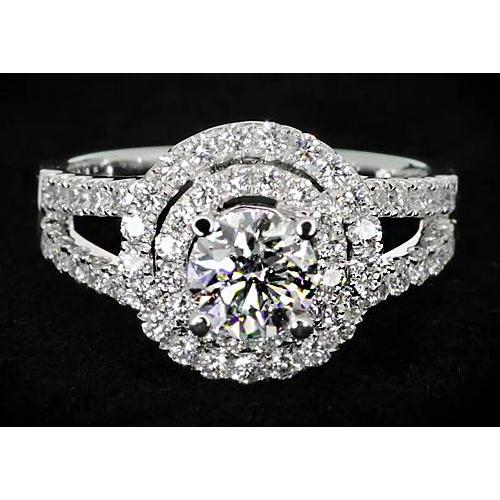 3 Carats Natural Diamond Round Halo Ring Split Shank White Gold 14K