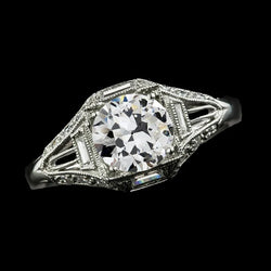 3 Carats Old European Baguette & Round Real Diamond Ring