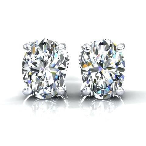 3 Carats Oval Cut Genuine Diamond Stud Lady Earring White Gold Fine Jewelry