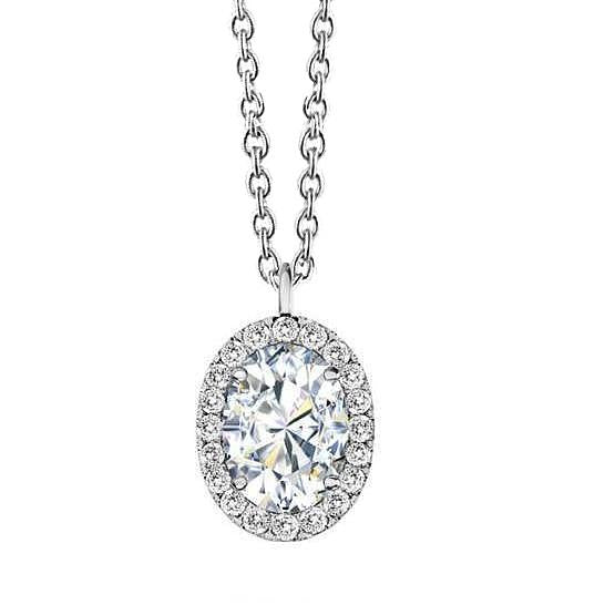 3 Carats Oval and Natural Diamonds Pendant Necklace Gold White 14K New