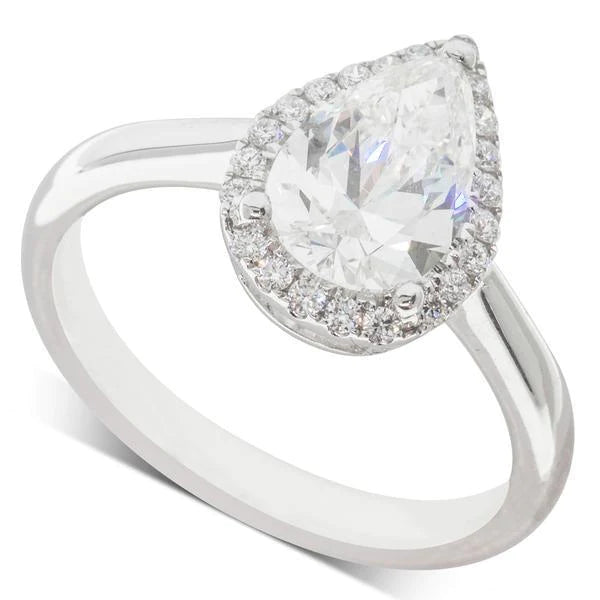 3 Carats Pear And Round Real Diamond Halo Ring
