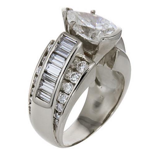 3 Carats Pear Cut Center Natural Diamond Wedding Ring White Gold  Jewelry