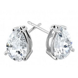 3 Carats Pear Cut Stud Genuine Diamond Earring Solid White Gold 14K