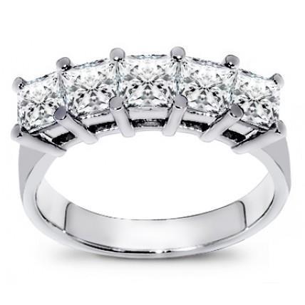 3 Carats Princess Cut Five Stone Real Diamond Band