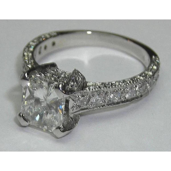 3 Carats Princess Cut Pave Fancy Genuine Diamond Solitaire Ring With Accents