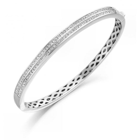 3 Carats Princess Genuine Small Diamond Bangle White Gold