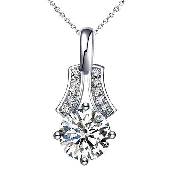 3 Carats Prong Set Genuine Diamond Necklace Pendant White Gold Women Jewelry